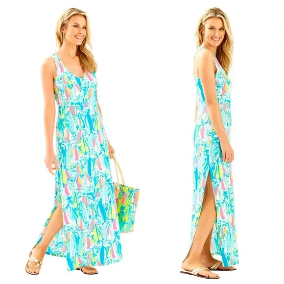 Lilly Pulitzer Beach & Bae Neon Sailboat Pima Cotton Kerri Maxi Tank Dress